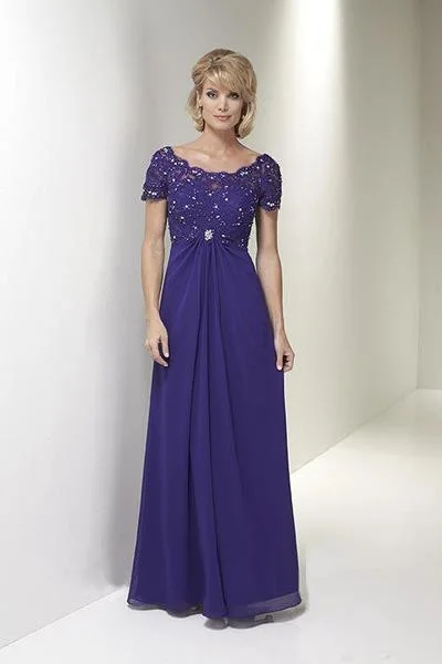 Plus size dresses with flowing skirts move freely -Christina Wu Elegance - Short Sleeve Jeweled Lace Draped Gown 17769