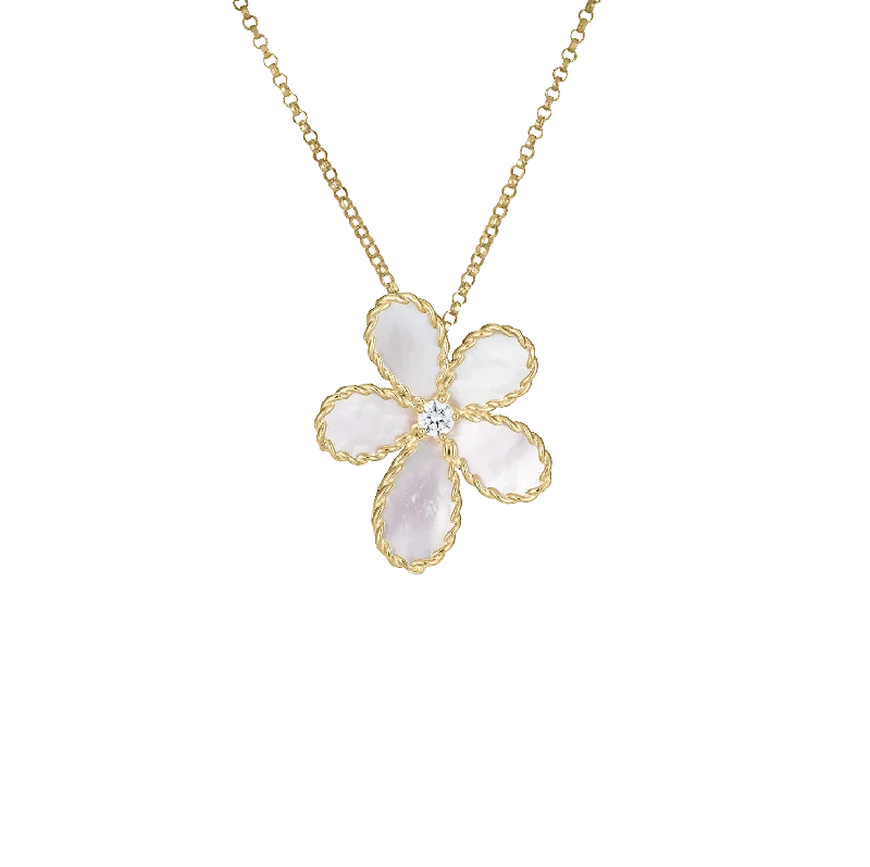 Unique necklaces and pendants with gemstones for a colorful and vibrant statement-Roberto Coin Yellow Gold Flower Mother-of-Pearl and Diamond Pendant