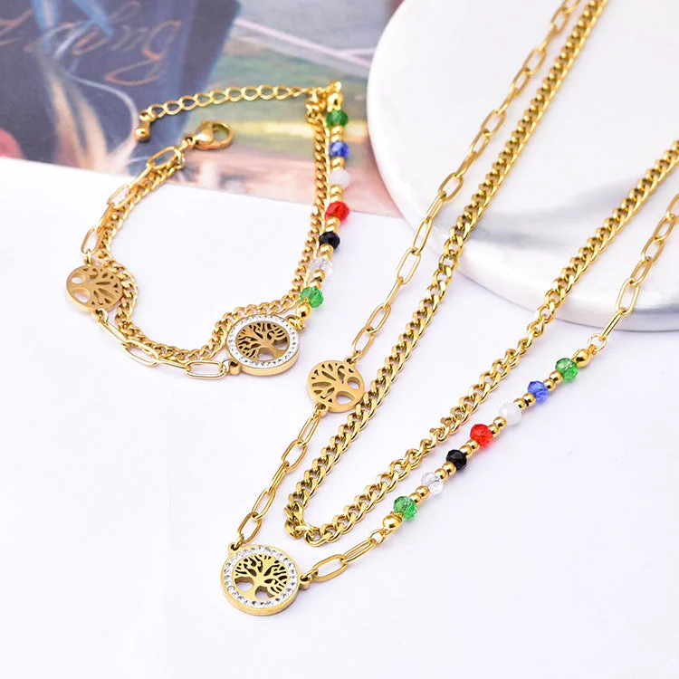 Stunning necklaces and pendants with ruby and diamond combinations for a luxurious effect-Wholesale Colorful Beads Tree Of Life Pendant Titanium Steel Necklaces