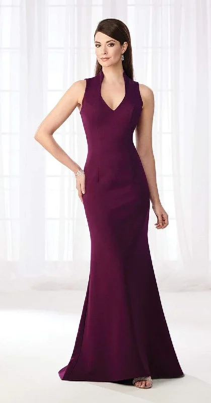 Plus size dresses featuring animal prints feel wild -Cameron Blake - Seamed V-Neck Jersey Trumpet Evening Dress 218625 - 2 pcs Grape in Sizes 14 and 18 and 1 pc Black in Size 18 Available