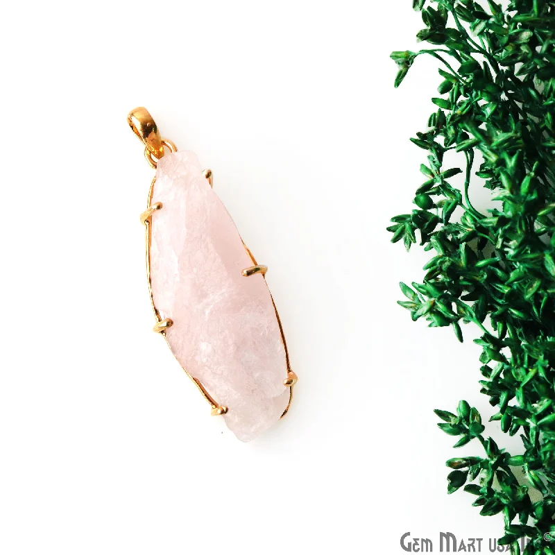 Necklaces and pendants with celestial starburst designs for a radiant look-Natural Morganite Organic 48x17mm Gold Plated Prong Setting Single Bail Gemstone Pendant