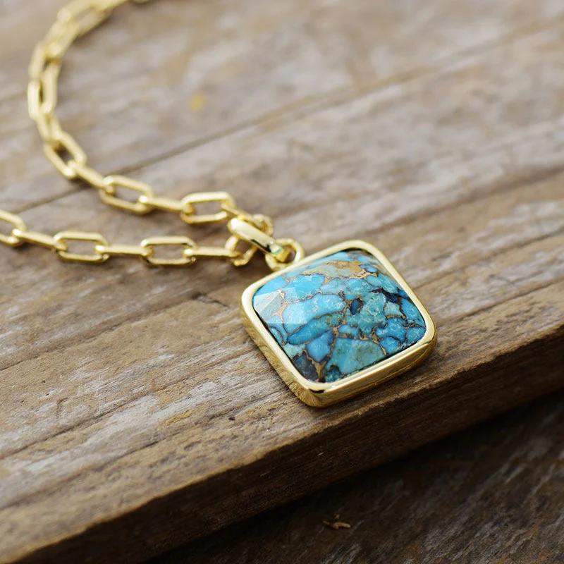 Best necklaces and pendants with crystal accents for a sparkling and elegant style-Wholesale Turquoise Plated 18K Gold Chain Pendant Necklace