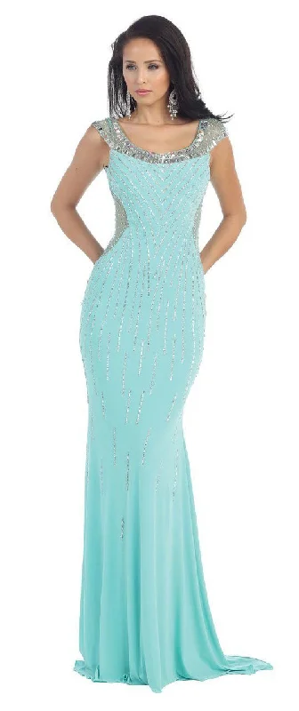 Plus size dresses with sturdy hems stay firm -May Queen RQ7240  Adorned Bateau Illusion Mermaid Long Dress