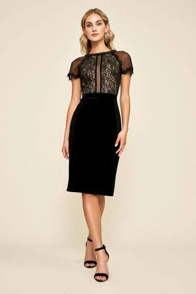 Plus size dresses for winter layer warmly -Tadashi Shoji - Lace Embroidered Sheath Cocktail Dress - 2 pcs Black/Nude In Size 12 and 14 Available