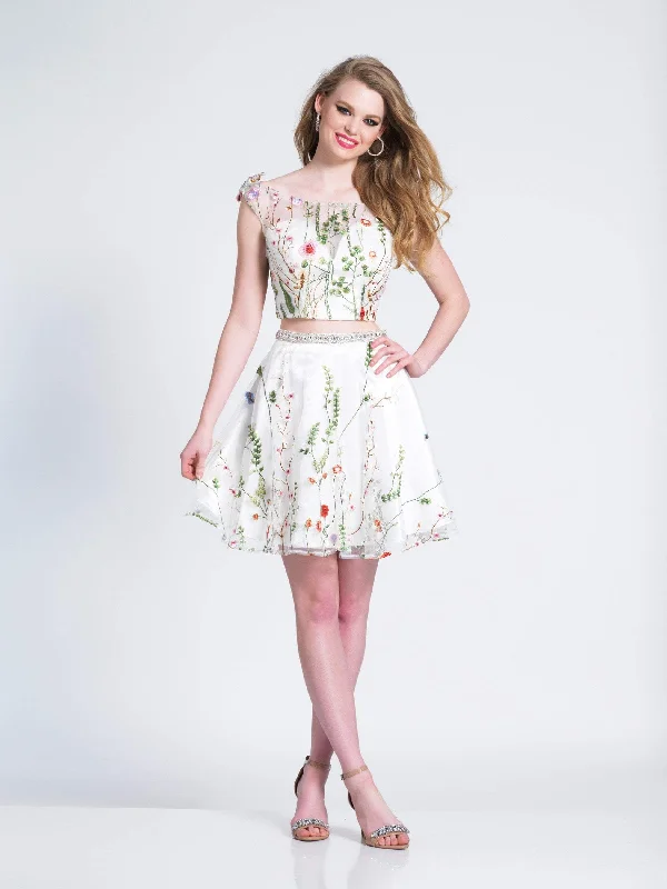 Plus size dresses featuring lace details feel romantic -Dave & Johnny - Two Piece Floral Embroidered A-line Dress 3982 - 1 pc Ivory In Size 16 Available