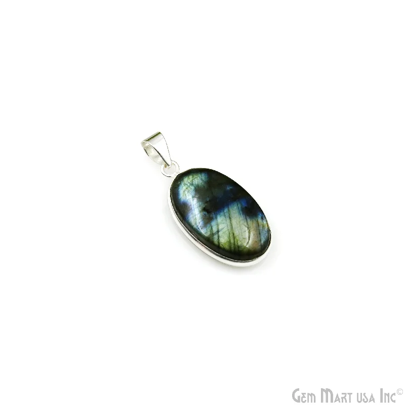 Necklaces and pendants with lotus flower designs for a spiritual, peaceful vibe-Labradorite Gemstone Oval 32x17mm Sterling Silver Necklace Pendant 1PC