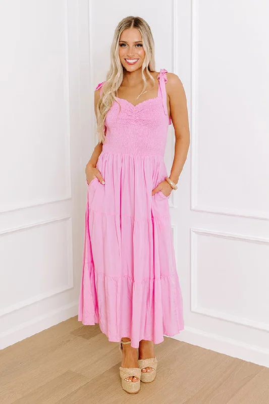 Plus size dresses for long days support fully -Tucson Stroll Smocked Midi in Pink