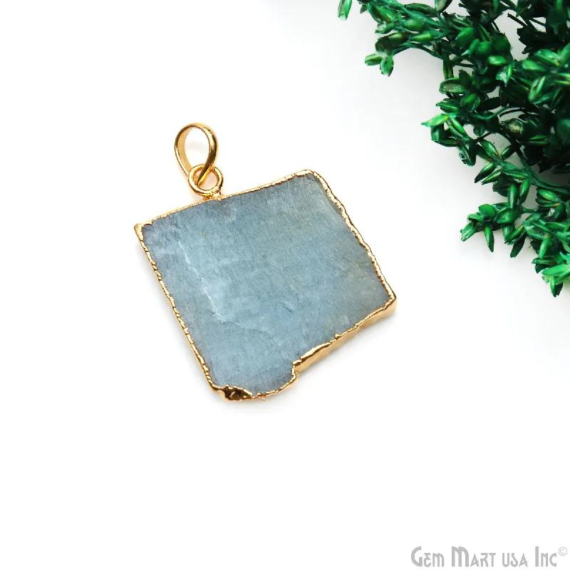 Best necklaces and pendants with butterfly wings for a delicate, graceful style-Aquamarine Free Form shape 31x26mm Gold Electroplated Gemstone Single Bail Pendant