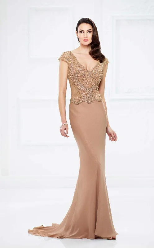 Plus size dresses for winter layer warmly -Mon Cheri Lavishly Beaded Evening Gown 217945 - 1 pc Bronze In Size 18 Available