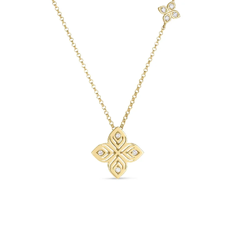 Best necklaces and pendants with heart-shaped designs for a romantic look-Roberto Coin Arabesque Yellow Gold Flower Diamond Necklace