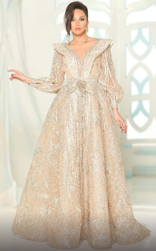 Plus size dresses for autumn days feel cozy -MNM Couture - 2522 Illusion Jewel Lone Sleeves Gown