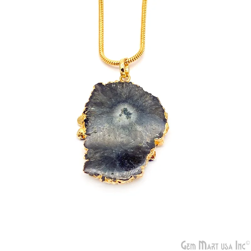 Unique necklaces and pendants with engraved messages for a sentimental gift-Smoky Stalactite Organic Shape 41x33mm Single Bail Gold Electroplated Pendant