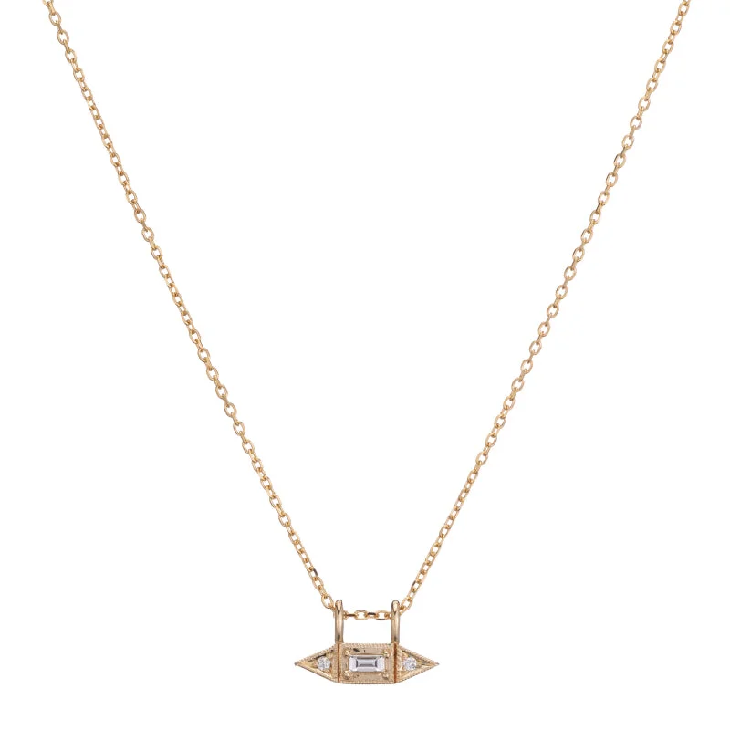 Personalized necklaces and pendants with name engravings for a custom touch-Diamond Baguette Mini Deco Point Necklace