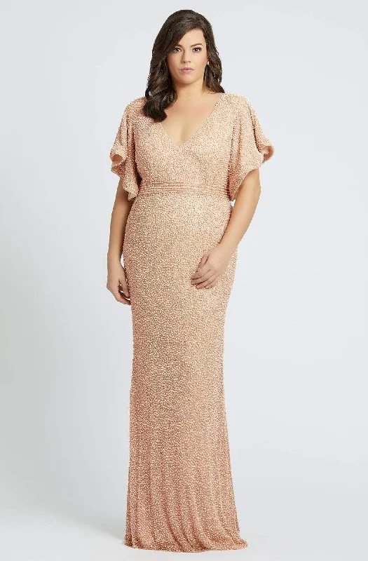 Plus size dresses featuring quilted textures add depth -Mac Duggal - Flutter Sleeve Embellished Long Sheath Gown 4849F - 1 pc Mocha In Size 20W Available