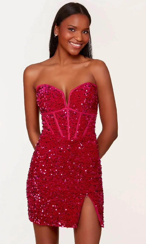 Plus size dresses for outdoor parties stay fun -Alyce Paris 4745 - Sequined Zippered Slit Cocktail Dress