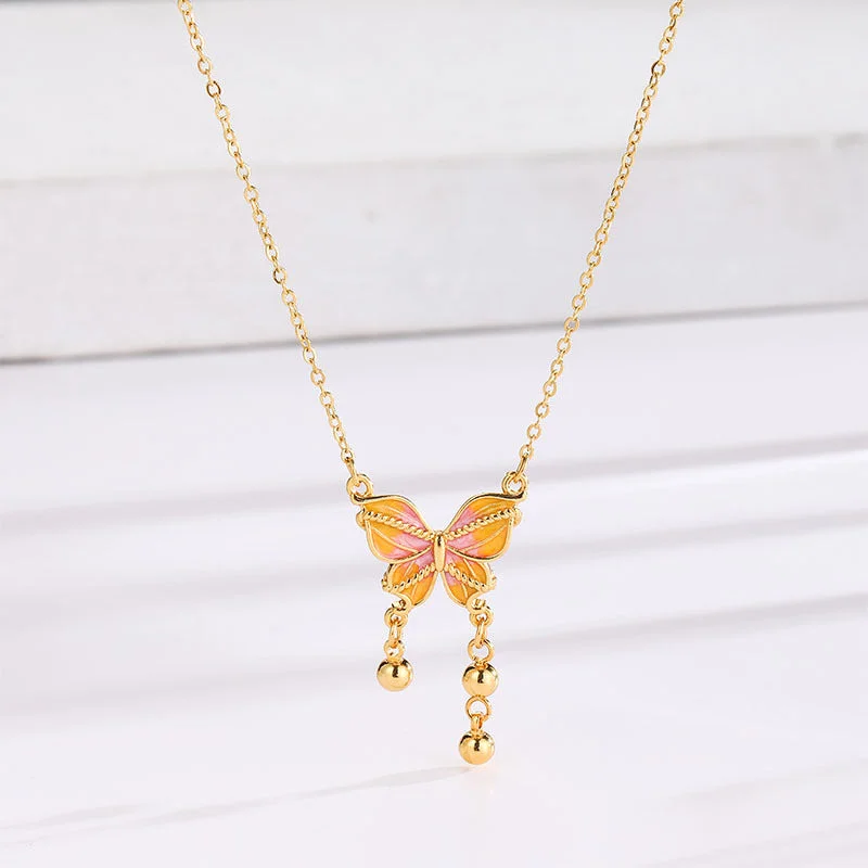 Beautiful necklaces and pendants with tree branch motifs for a nature-inspired design-Wholesale Vintage Colorful Butterfly Pendant Titanium Steel Necklace