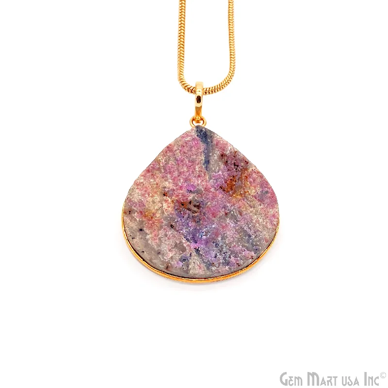 Necklaces and pendants with clear quartz for a pure and radiant look-Cobalt Calcite Pendant Pear Shape 39x38mm Single Bail Gold Plated Bezel Connector