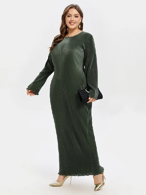 Plus size dresses with supportive fits lift spirits -Solid Round Neck Maxi Dress