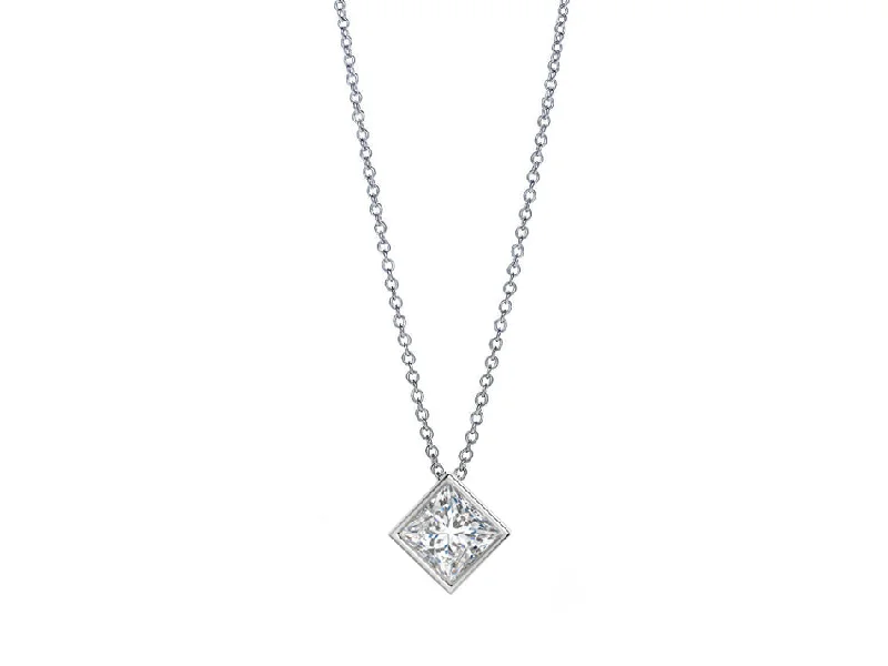 Personalized necklaces and pendants with initials for a customized and meaningful gift-Princess Diamond Necklace in White Gold