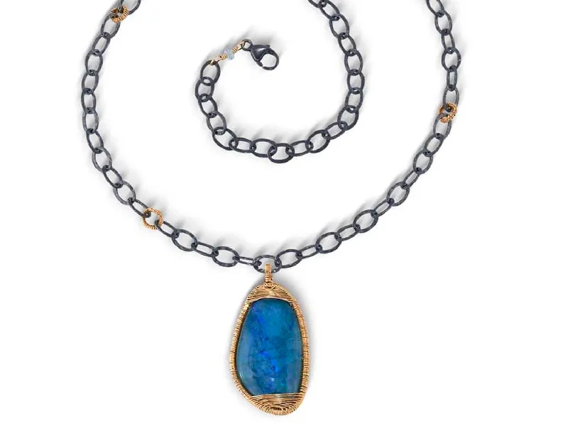 Beautiful necklaces and pendants with gemstone teardrops for an elegant effect-Opal Pendant Necklace in 14K Yellow Gold