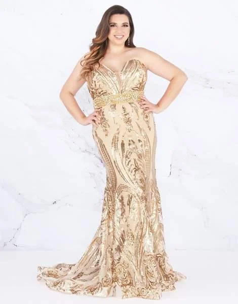 Plus size dresses for trendy vibes stay current -Mac Duggal Fabulouss - Bedazzled Trumpet Dress With Train 66828F