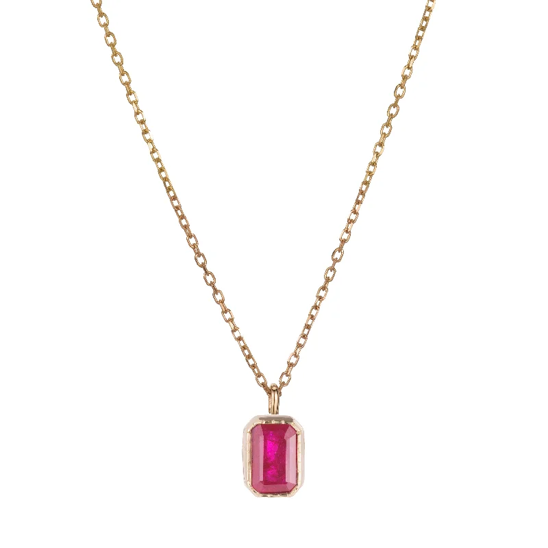 Trendy necklaces and pendants with statement pieces for a bold fashion statement-Emerald Cut Ruby Wisp Necklace