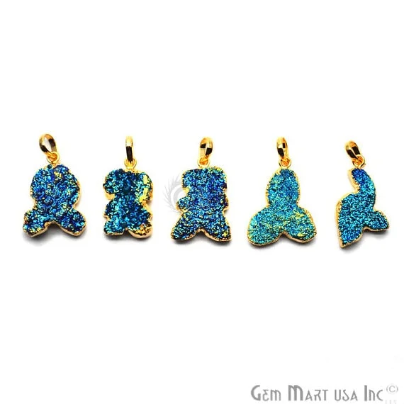 Unique necklaces and pendants with artistic shapes for a creative, one-of-a-kind design-Blue Titanium Rough Druzy 28x19mm Gold Electroplated Edge Single Bail Necklace Pendant