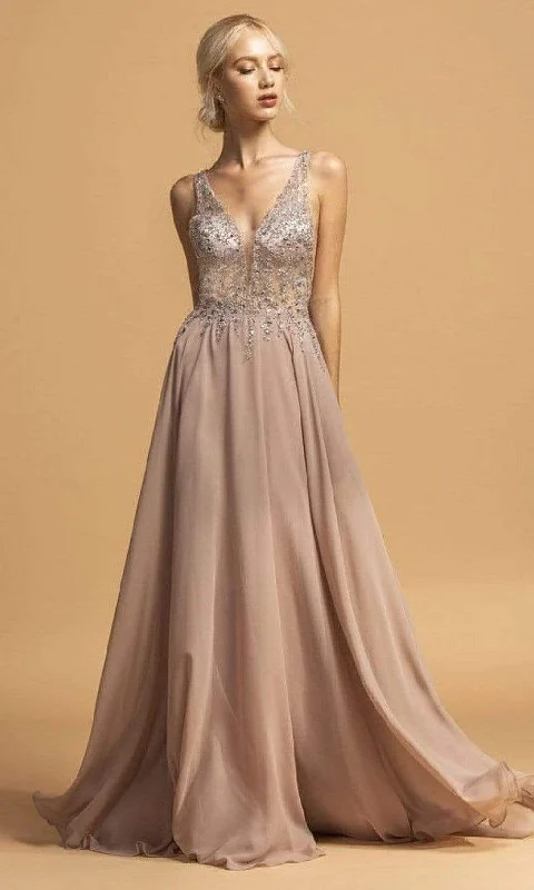 Plus size dresses for every mood adapt well -Aspeed Design - L2207 Rhinestone Ornate Chiffon Long Dress