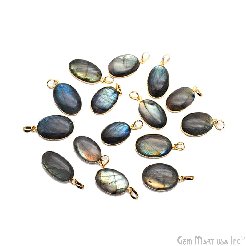 Necklaces and pendants with personalized charms for a custom piece of jewelry-Labradorite 28x17mm Gold Electroplated Gemstone Connector Pendant