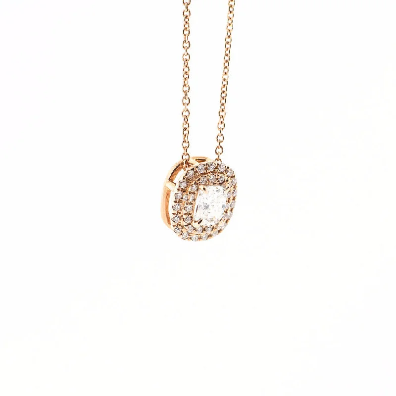 Necklaces and pendants with matching rings for a coordinated set of jewelry-Cushion Diamond Pendant with Diamond Halo