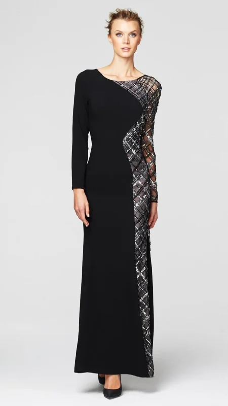 Plus size dresses with jewel tones dazzle quietly -Alexander by Daymor 264 Lattice Ornate Illusion Paneled Long Sleeve Gown - 1 pc Black in Size 16 Available