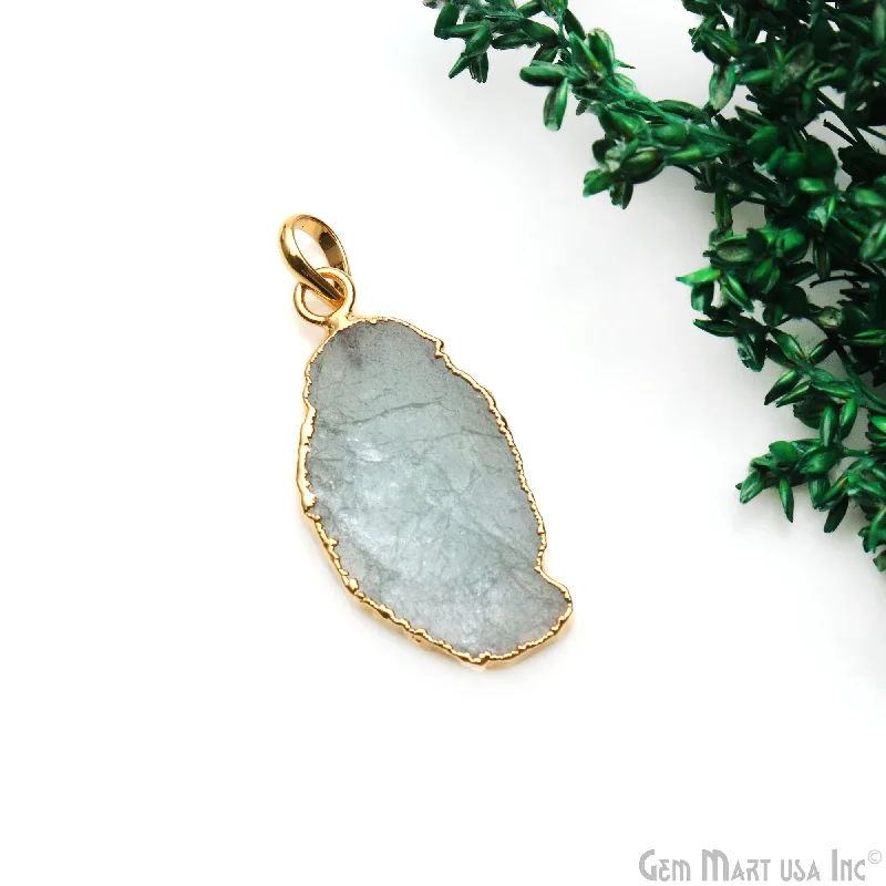 Best necklaces and pendants with glowing moonstone for an ethereal glow-Aquamarine Free Form shape 35x16mm Gold Electroplated Gemstone Single Bail Pendant