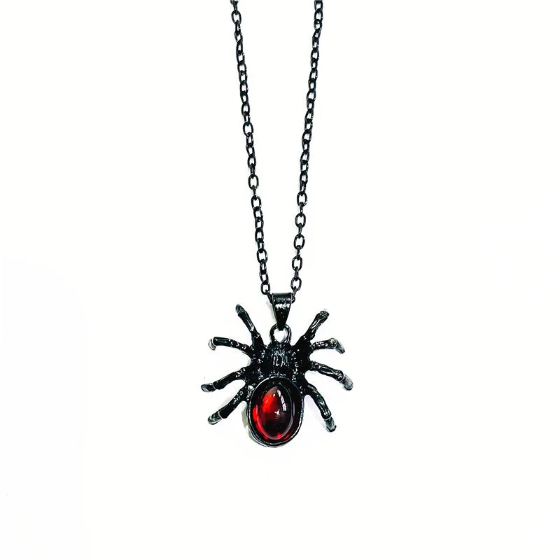 Personalized necklaces and pendants with name engravings for a custom touch-Wholesale Gothic Red Crystal Cute Spider Pendant Alloy Necklaces