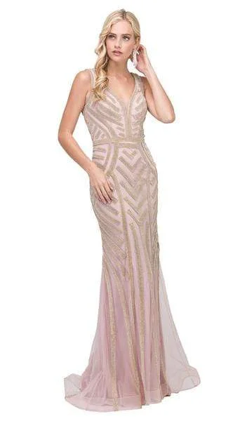 Plus size dresses featuring tie-dye patterns are quirky -Dancing Queen - Beaded Plunging Fitted Prom Gown 2391 - 1 pc Dusty Pink/Gold In Size 3XL Available