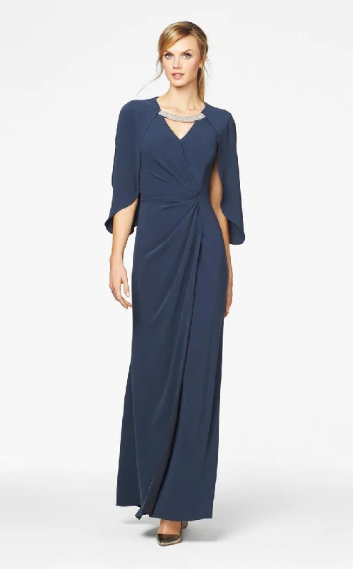 Affordable plus size dresses for casual days stay chic -Alexander by Daymor 354 Ruched Jeweled Sheath Gown - 1 pc Midnite In Size 16 Available