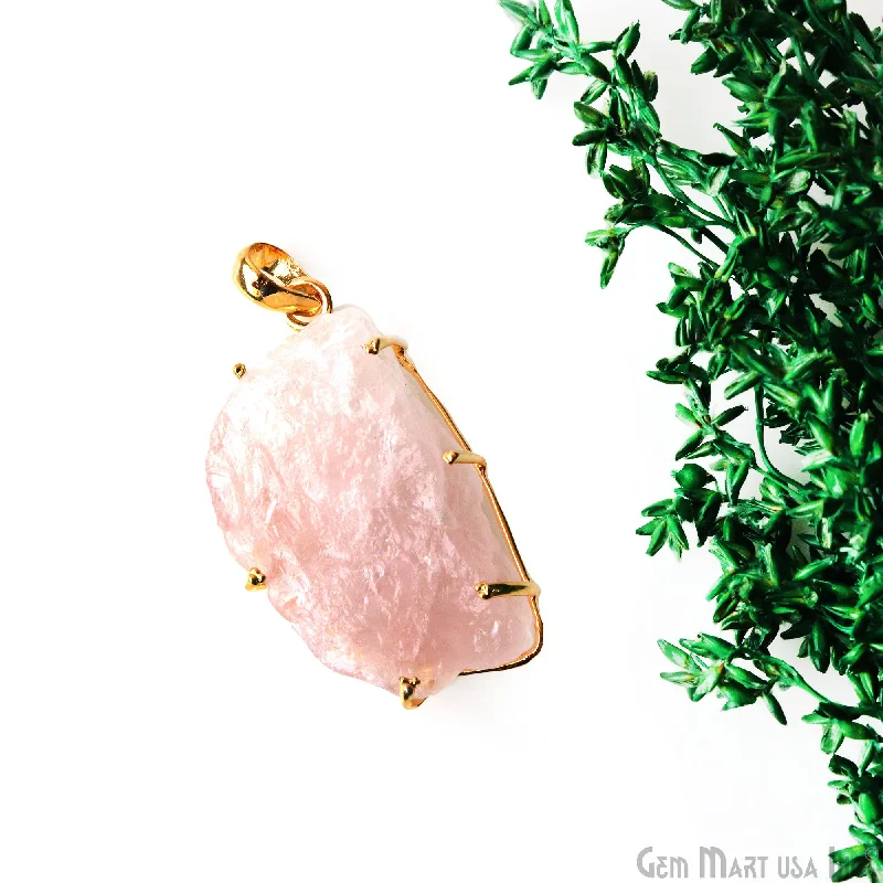 Best necklaces and pendants with glowing moonstone for an ethereal glow-Natural Morganite Organic 41x21mm Gold Plated Prong Setting Single Bail Gemstone Pendant