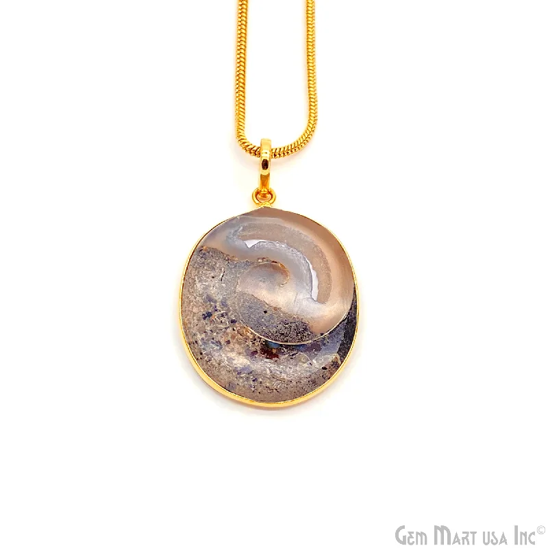 Personalized necklaces and pendants with coordinates for a meaningful location-based gift-Ammonite Shell Pendant Round Shape 34x29mm Single Bail Gold Plated Bezel Connector Pendant