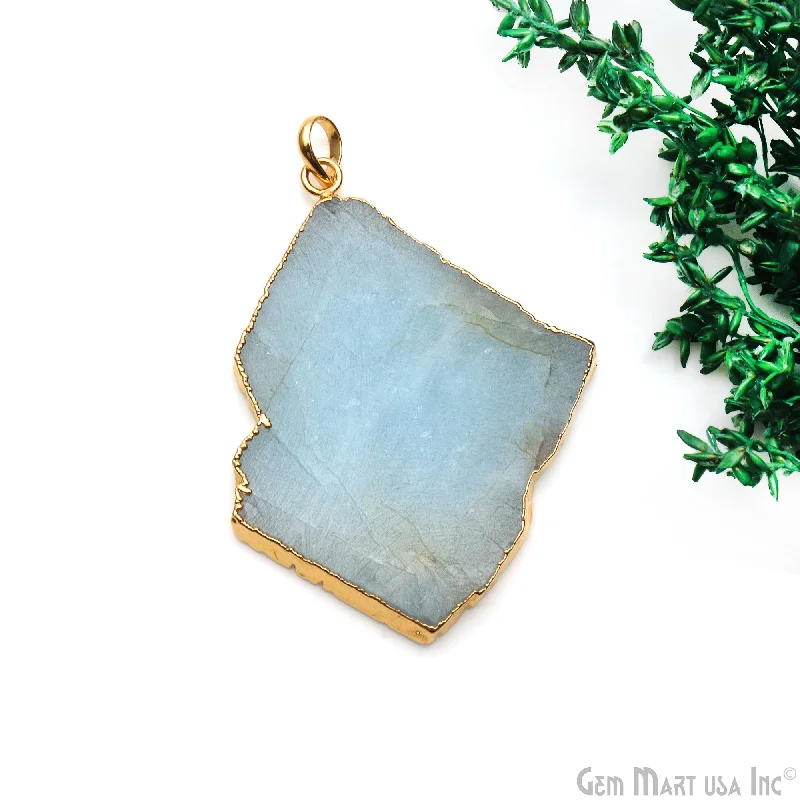 Necklaces and pendants with custom designs for a completely unique jewelry piece-Aquamarine Free Form shape 57x45mm Gold Electroplated Gemstone Single Bail Pendant