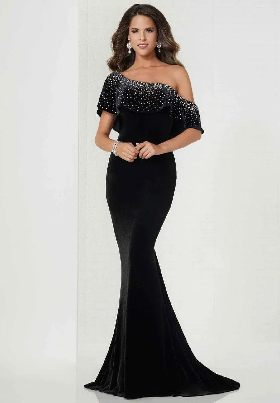 Plus size dresses with A-line cuts flatter curves -Tiffany Designs Fitted Embellished Asymmetric Trumpet Gown 46125