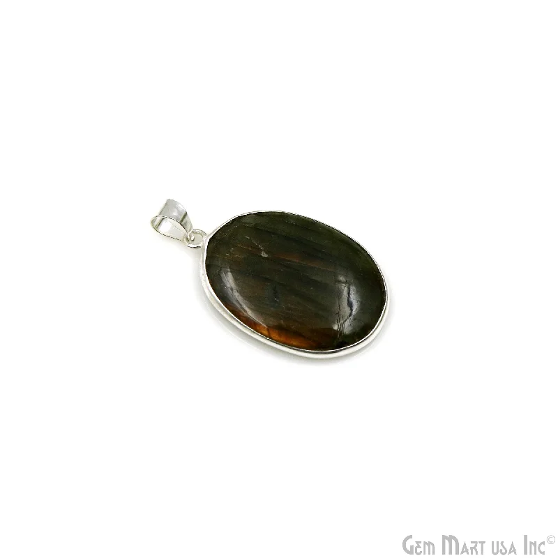 Necklaces and pendants with star-shaped designs for a whimsical, celestial touch-Labradorite Gemstone Oval 39x25mm Sterling Silver Necklace Pendant 1PC