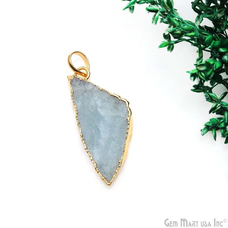 Best necklaces and pendants with oval pendants for a classic, elegant shape-Aquamarine Free Form shape 36x15mm Gold Electroplated Gemstone Single Bail Pendant