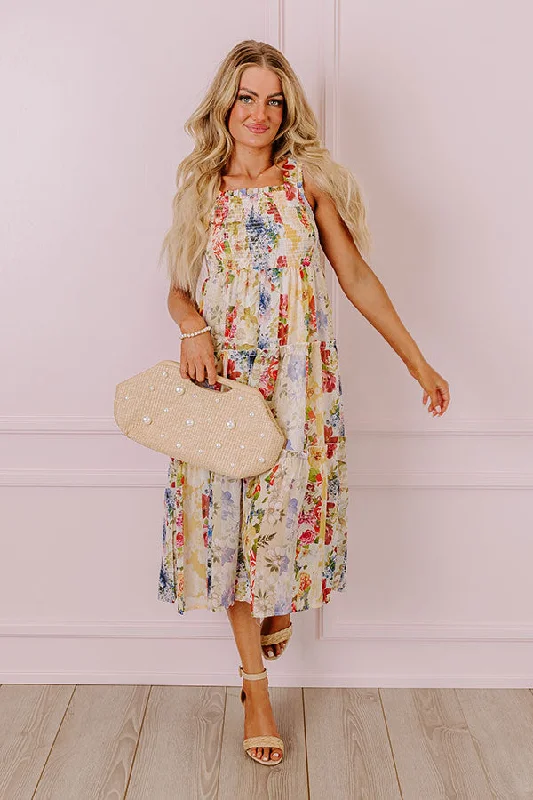 Plus size dresses with fit-and-flare shapes flatter -Whimsical Wildflowers Smocked Midi