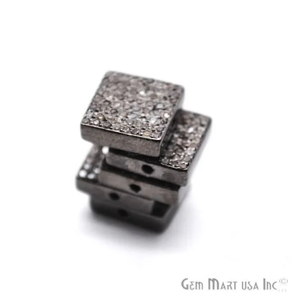 Elegant necklaces and pendants with onyx stones for a sleek, polished look-Pave Square Diamond Charm Beads, Sterling Silver Necklace Charm Beads