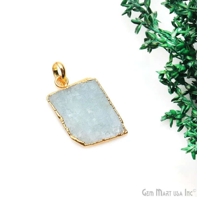 Necklaces and pendants with matching rings for a coordinated set of jewelry-Aquamarine Free Form shape 29x19mm Gold Electroplated Gemstone Single Bail Pendant