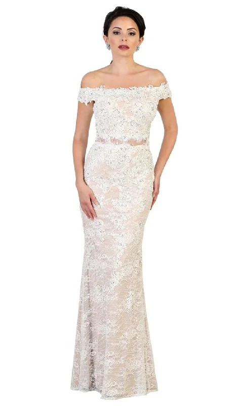 Plus size dresses for bold looks stand out -May Queen Beaded Lace Appliqued Off-Shoulder Gown RQ7497 - 1 pc Ivory/Nude In Size 16 Available