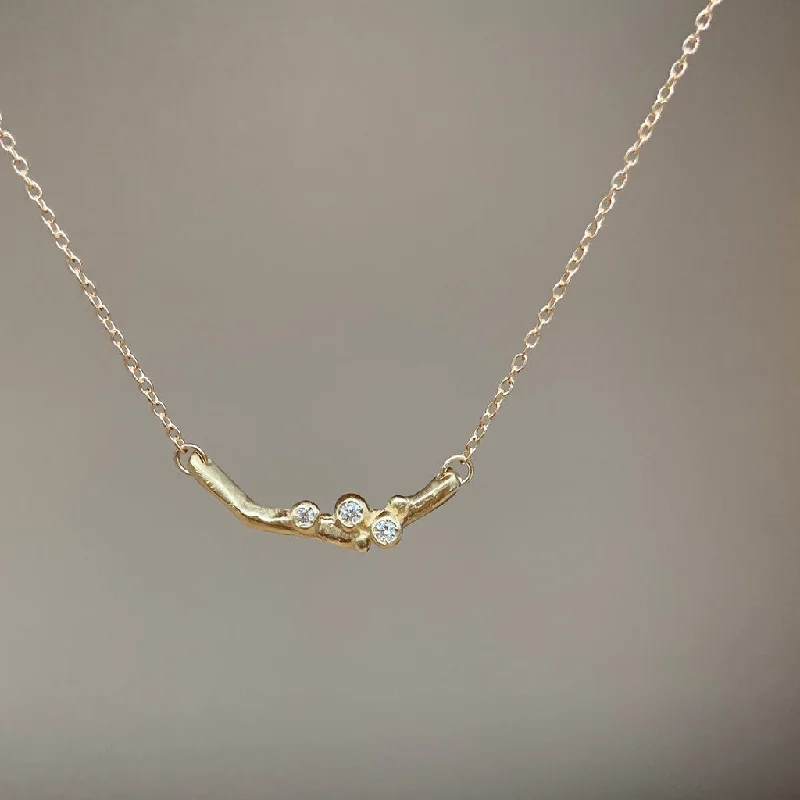 Necklaces and pendants with engraved messages for a deeply personal, sentimental gift-NEW! Encrusted Tiny Branch Necklace in 14kt Gold by Branch