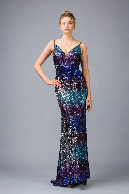 Plus size dresses with midi lengths balance well -Eureka Fashion - 9105 Multi Color Allover Sequin Evening Gown