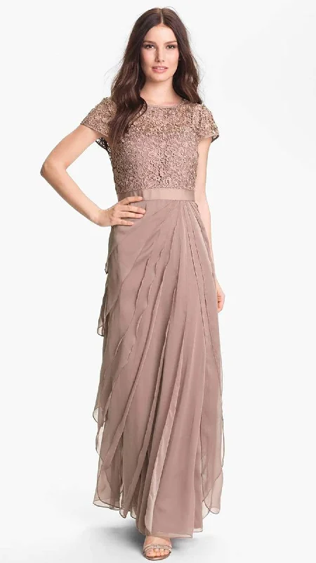 Plus size dresses with tough fabrics age well -Adrianna Papell - 62882090 Lace Bodice Tiered Long Dress - 1 Pc BUFF in Size 14 Available