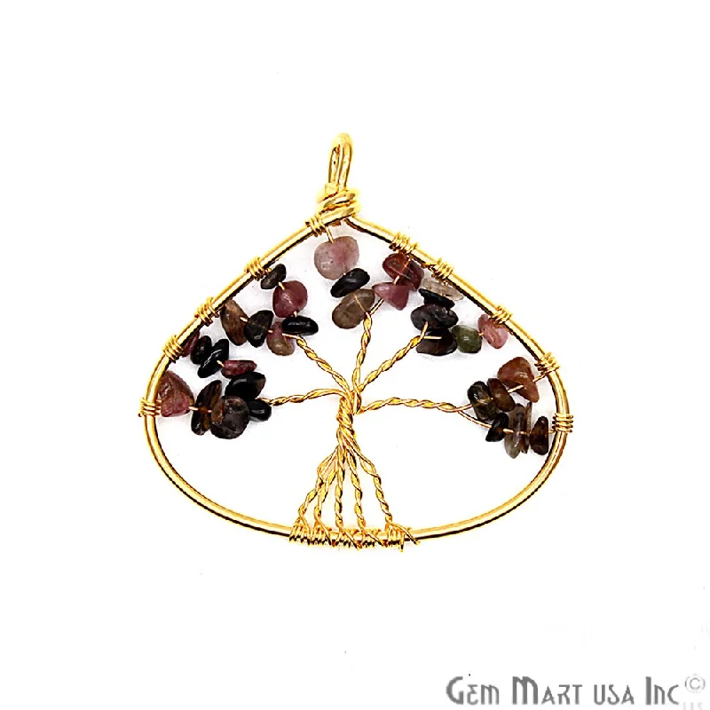 Best necklaces and pendants with butterfly pendants for a delicate, light style-DIY 50mm Tree of Life Multi Tourmaline Gemstone Gold Wire Wrapped Necklaces Pendant