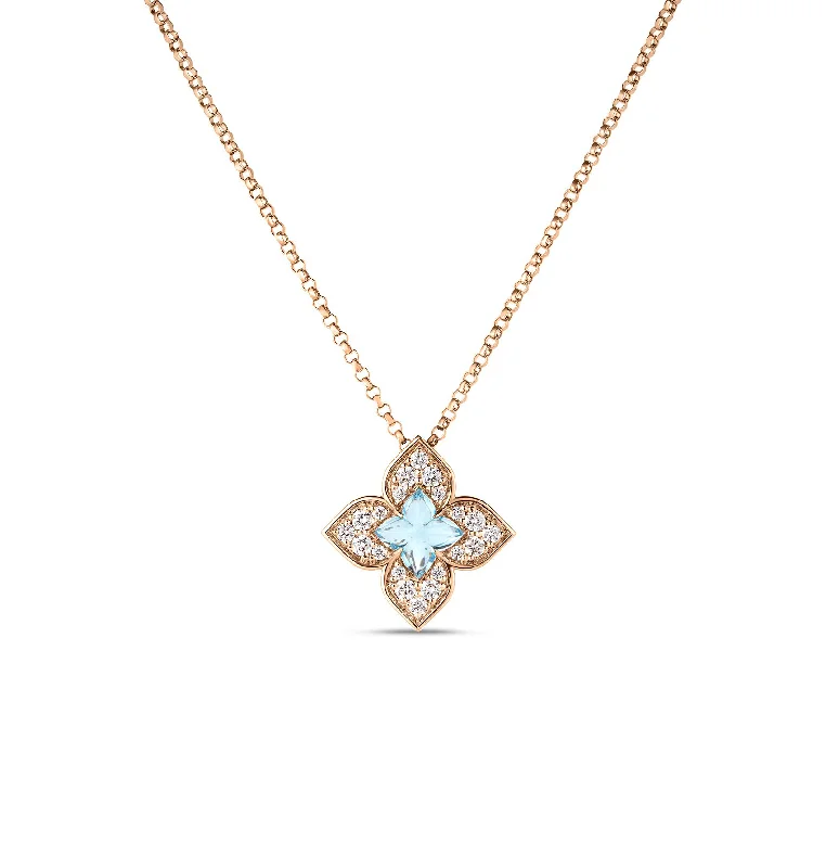 Personalized necklaces and pendants with coordinates for a meaningful location-based gift-Roberto Coin Venetian Princess Rose Gold Blue Topaz and Diamond Pendant